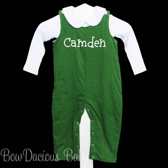 Monogrammed Longall Jon Jon, Personalized Corduroy Romper, Baby, Toddler, Boys Holiday Outfit, Santa Pictures, Custom Il_570xn