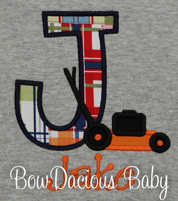 Lawn Mower Shirt, Lawn Mower Applique, Boy Summer Shirt, Lawn Mower Initial Shirt, Personalized Lawn Mower, Monogram Boy Shirt, ANY COLORS Il_570xn