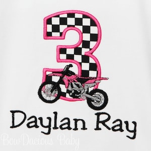 Girls Dirtbike Shirt, Dirt bike Birthday Shirt, Kids Personalized Dirtbike Shirt Girls or Boys Dirtbike Birthday Shirt, Custom, Appliqued