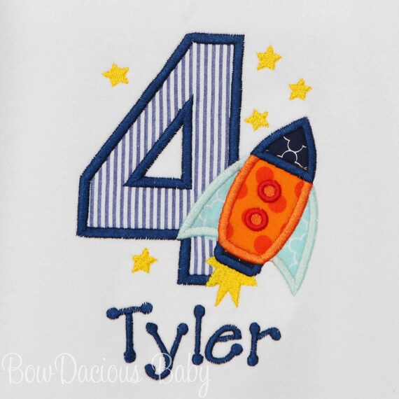 Personalized Rocket Birthday Shirt, Rocketship Shirt, Birthday Shirt, Outer Space Birthday Shirt, Number Birthday, Embroidered, Custom Il_570xn