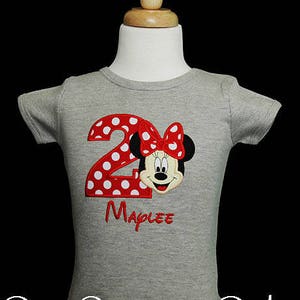 Personalized Minnie Mouse birthday shirt. Custom Minnie Mouse birthday shirt. Appliqued, embroidered Minnie birthday shirt. Minnie Mouse number shirt. Appliqued embroidered birthday shirt. Appliqued Minnie Birthday shirt. Red Minnie Mouse Birthday.