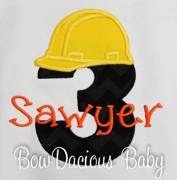 Construction Birthday Shirt, Boy's Construction Birthday Shirt, Construction Hat Birthday Shirt, Any Age, Custom Fabrics and Colors Il_570xn