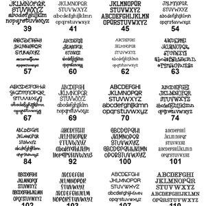 May include: A collection of various fonts, each displaying the alphabet in uppercase and lowercase, along with numbers. The fonts vary in style, from classic to modern, and are arranged in rows and columns for easy comparison.