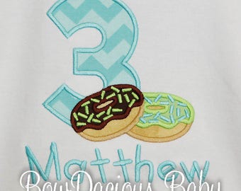 Boy's Donut Birthday Shirt or Bodysuit, Doughnuts Theme Party, Custom, Frosted Donut, Any Name and Age
