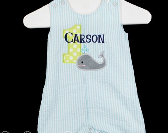 Whale Birthday Jon Jon, Whale Birthday Outfit, Personalized Boys Jon Jon, Boys Cake Smash Outfit, 1st Birthday Outfit, Custom