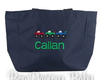 Monster Truck Tote Bag, Boys Tote Bag, Custom Tote Bag, Personalized Bag, Daycare Bag, Preschool Bag, Monogrammed, Birthday Gift