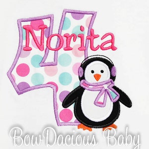 Girl&#39;s Penguin Birthday Shirt, Personalized Penguin Birthday Shirt, Custom Penguin Birthday Shirt, Penguin Birthday, Any Age, 4th Birthday