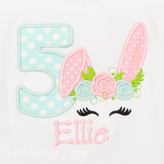 Girl's Bunny Shirt, Bunny Birthday, Bunny Shirt, Girl's Birthday Shirt, Bunny Outfit, Girl's Bunny Outfit, Custom, Appliqued Il_570xn
