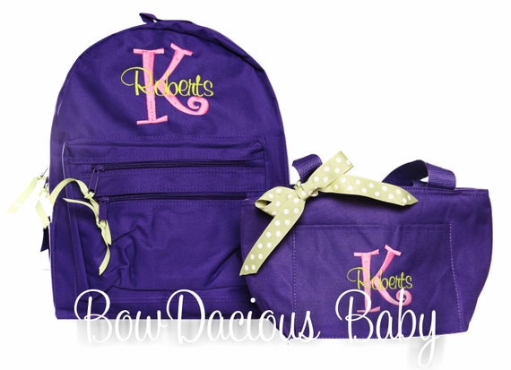 monogrammed backpack and lunchbox