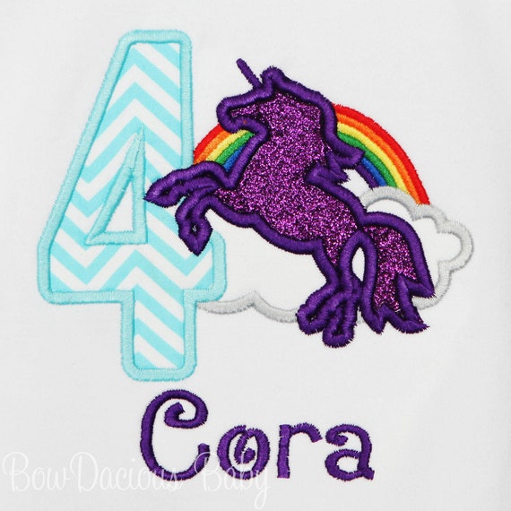 Unicorn Birthday Shirt, Rainbow Unicorn Silhouette, Rainbow Unicorn Birthday, Applique Shirt, Embroidered Tee, Any Age and Colors, Custom Il_570xn