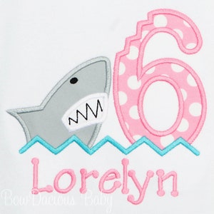 Girls Shark Birthday Shirt, Summer Birthday Shirt or Bodysuit, Shark Birthday Shirt, Any Age, You Pick Fabrics