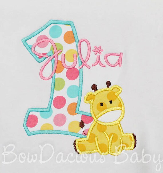Giraffe Birthday Shirt, Girl's Giraffe Birthday Shirt, Giraffe 1st Birthday Shirt or Bodysuit, Any Age, You Pick Fabrics Il_570xn