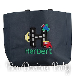 Transportation Vehicles Tote Bag, Boys Tote Bag, Custom Tote Bag, Personalized Bag, Daycare Bag, Preschool Bag, Monogrammed, Birthday Gift