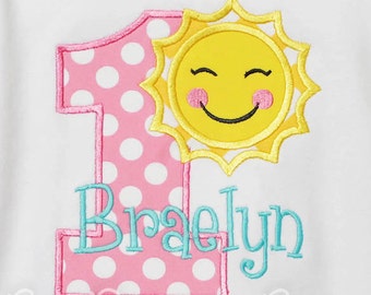 Sunshine Birthday Shirt, Sun Birthday Bodysuit, Sun First Birthday, Any Age, You Pick Fabrics