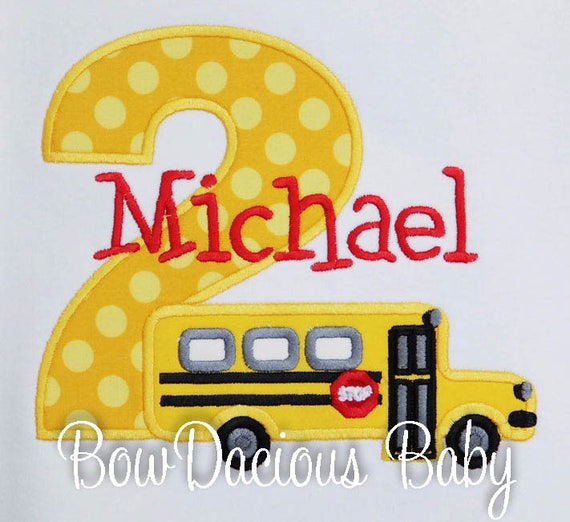 Boys School Bus Birthday Shirt, School Bus Birthday Shirt, Custom Bus Birthday Shirt, You Pick Fabrics and Font, Ages 1-9 Available Il_570xn