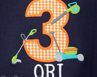 Lawn Tools Birthday Shirt, Custom Colors, Any Age, Boys Lawn Equipment Birthday Shirt