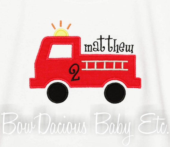 Fire Truck Birthday Shirt, Fire Engine Birthday Shirt, Monogrammed, Custom Fabrics, Boys Birthday Shirt Il_570xn