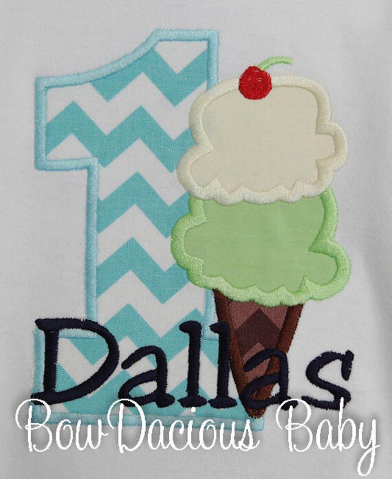 Boy's Ice Cream Birthday Shirt, Ice Cream 1st Birthday, Boy Birthday Shirt or Bodysuit, Ice Cream Cone Number Shirt, Any Age, Custom Il_570xn