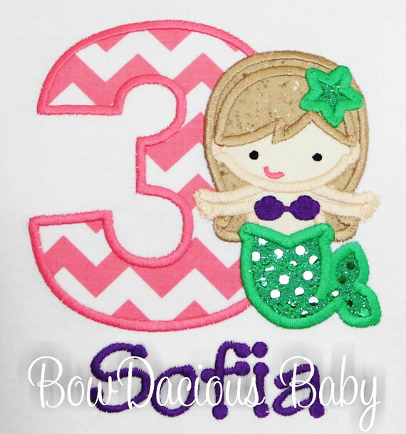 Mermaid Birthday Shirt, Personalized 3rd Birthday Tee, Mermaid Birthday Party, Third Birthday Outfit, Any Age and Colors, Custom Il_570xn