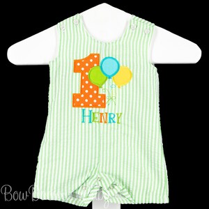 Monogrammed Boys Jon Jon with Number and Balloons, Baby Boy 1st Birthday Outfit, Personalized Baby 1st Birthday Outfit, Embroidered, Custom