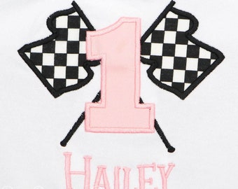 Girls Race Birthday Shirt, Race Car Birthday Shirt, Checkered Flag Birthday Shirt, Any Age, Custom Colors