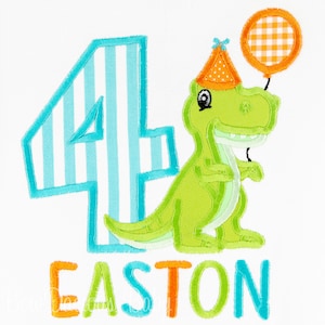 T-Rex Birthday Shirt for Boys or Girls, Personalized with Name, Dinosaur Birthday Shirt, Embroidered, Applique, Custom