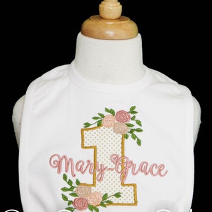 Floral First Birthday Bib, Rose 1st Birthday Bib, Custom, Any Colors