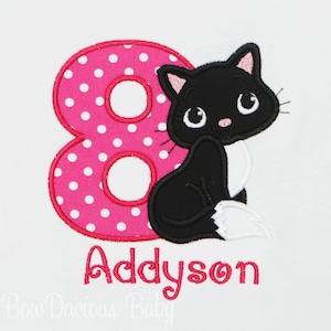 Kitty Birthday Shirt, Kitty Applique, Girl Kitty Birthday, Cat Birthday, Black Cat, Girl Birthday, Kitty Shirt, ANY AGE/COLORS