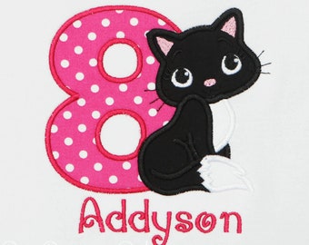 Kitty Birthday Shirt, Kitty Applique, Girl Kitty Birthday, Cat Birthday, Black Cat, Girl Birthday, Kitty Shirt, ANY AGE/COLORS