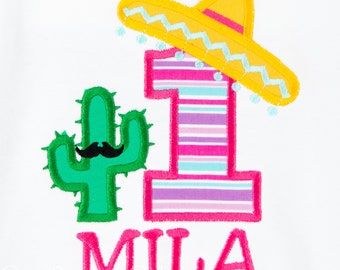 Personalized Fiesta Birthday Shirt, Cactus Birthday Shirt, Sombrero Birthday Shirt, Fiesta Theme Birthday Party, ANY AGE/COLORS, Embroidered