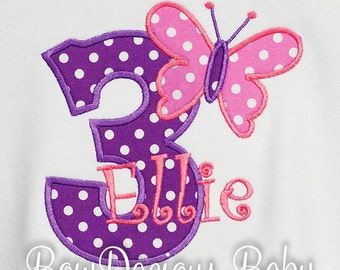 Butterfly Birthday Shirt, Girls Birthday Shirt, Personalized Birthday Shirt, Monogrammed, Custom Colors,Shirt, Tank, Bodysuit, Romper