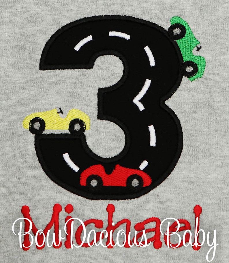 Race Cars Birthday Shirt, Boys Birthday Racing Shirt, Boys Vehicle Shirt, Number Shirt, Race Car Birthday Shirt, Custom Colors/Age image 1