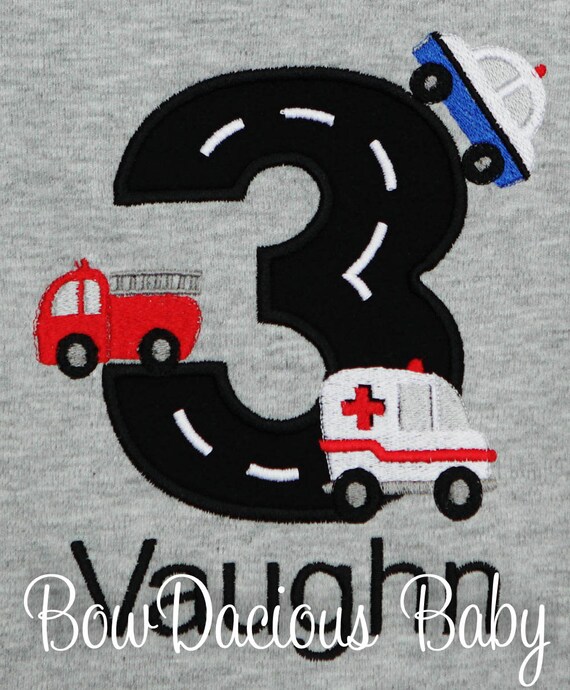 Rescue Vehicles Birthday Shirt or Bodysuit, Emergency Responders, Rescue Vehicles, First Responsers Party, Any, Custom Age Il_570xn
