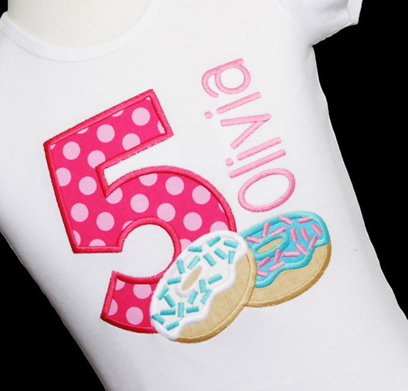 Donut Birthday Shirt, Donut Birthday Party, 5th Birthday Shirt, Any Age, Birthday Shirt or Bodysuit, Birthday Tee, Donut Party, Custom image 2