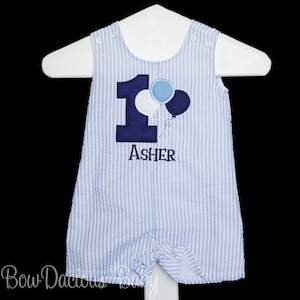 Monogrammed Baby Boy Birthday Romper, Personalized Boys Jon Jon, Balloon Birthday Outfit, Cake Smash Outfit, CUSTOM