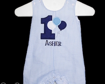 Monogrammed Baby Boy Birthday Romper, Personalized Boys Jon Jon, Balloon Birthday Outfit, Cake Smash Outfit, CUSTOM