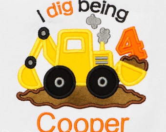 Personalized 4 Digger Construction Theme Birthday Shirt, Fourth Birthday, Boy's Digger Birthday Shirt, Custom, Personalized, ANY AGE