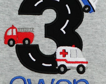 Rescue Vehicles Birthday Shirt or Bodysuit, Emergency Responders, Rescue Vehicles, First Responsers Party, Any, Custom Age