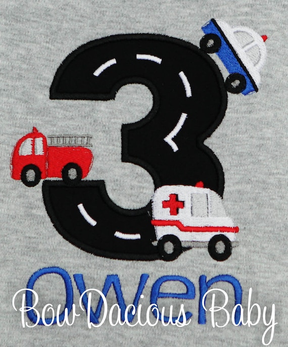 Rescue Vehicles Birthday Shirt or Bodysuit, Emergency Responders, Rescue Vehicles, First Responsers Party, Any, Custom Age Il_570xn