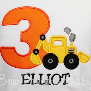 Backhoe Birthday Shirt, Toddler Construction Birthday Shirt or Bodysuit, Toddler Birthday Backhoe T-Shirt, Construction Boy, 1st, 2nd, 3rd image 1