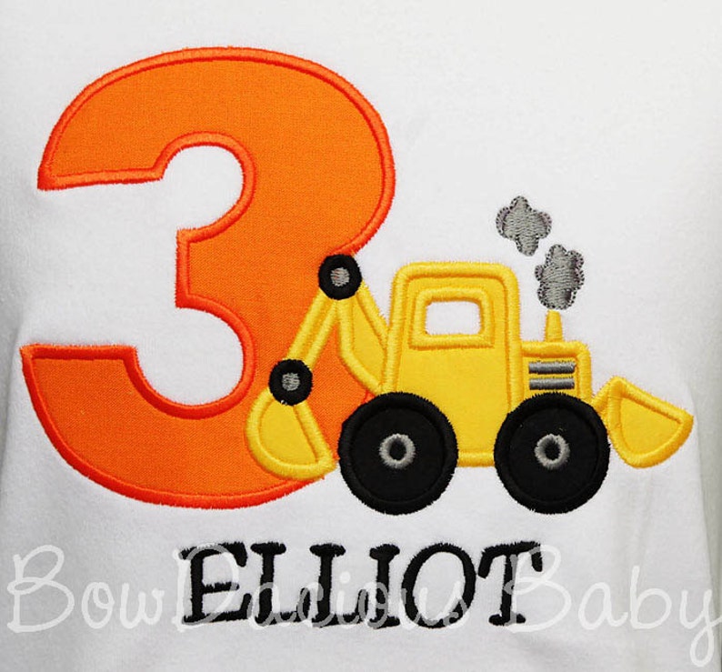 Backhoe Birthday Shirt, Toddler Construction Birthday Shirt or Bodysuit, Toddler Birthday Backhoe T-Shirt, Construction Boy, 1st, 2nd, 3rd image 1