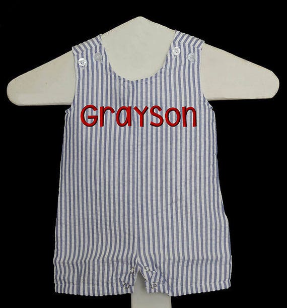 Monogram Seersucker Jonjon, Boy, Monogrammed Rompers for Boys, Boy's Monogrammed Seersucker Jonjon, Personalized Jon Jon, Custom Il_570xn