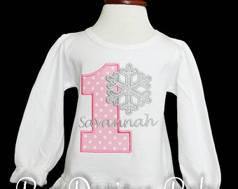 Winter Onederland Birthday Shirt or Bodysuit, Snowflake Birthday Shirt, Girls Snowflake Birthday Shirt, Any Age, Pink and Silver Birthday