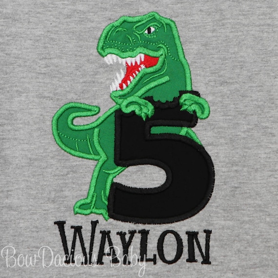 Dinosaur Birthday Shirt, 5th Birthday Embroidered T-Rex Birthday T-Shirt, Boys Birthday Tee Shirt, Dinosaur Party Shirt, Numbers 1-9, Custom Il_570xn