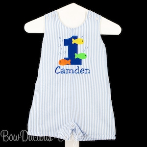 Fish Birthday Outfit, Fishing Birthday Jon Jon, Under the Sea Birthday Outfit, Personalized Jon Jon, Shortall, Monogrammed Jon Jon,