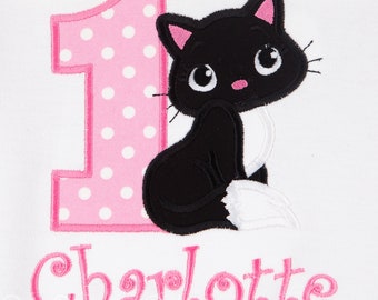 Kitty Birthday Shirt, Cat Birthday Shirt, Cat Personalized Shirt or Bodysuit, Kitty Birthday, Kitten, Custom, Any Age/Colors, Embroidered