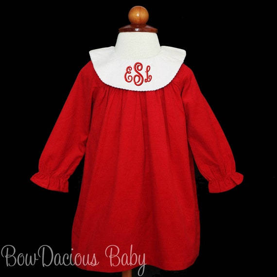 Monogrammed Bishop Dress, Little Girl Bishop Dress, Corduroy Bishop Dress, Corduroy Christmas Dress, Custom Girls Dress Il_570xn