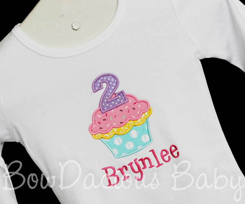 Personalized Birthday Shirt Any Age Custom Fabrics and Font Girls Birthday Shirt Cupcake Birthday Shirt