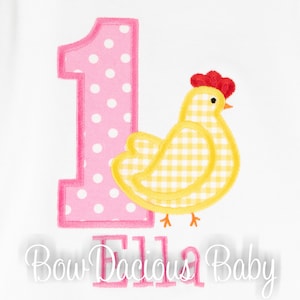 Girls Farm Birthday Shirt, Chicken Birthday Shirt or Bodysuit, Hen Birthday Shirt, Embroidered, Custom, ANY AGE/COLORS, Chicken Shirt