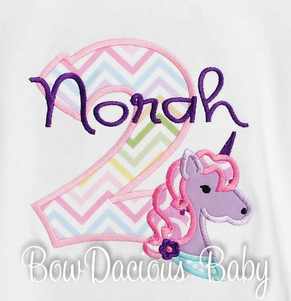 Girl's Unicorn Birthday Shirt, Any Age, Custom Fabrics and Font Il_570xn